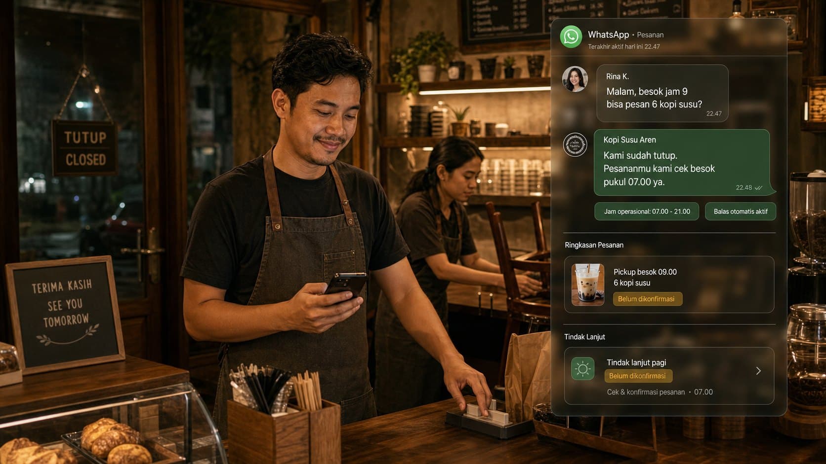 Order WhatsApp Masuk di Luar Jam Operasional? Jangan Biarkan Pemilik Selalu Siaga